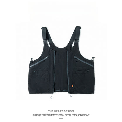 Unisex American Retro Multi-Pocket Vest – Functional Workwear with Convertible Backpack Design