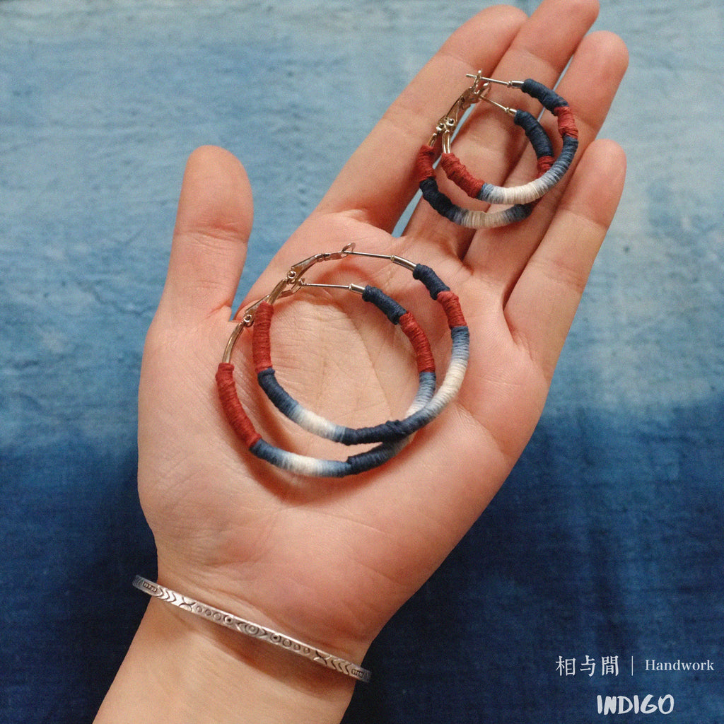 Original Earrings Handmade Blue Dyed Plant-Dyed Cotton Thread Niche Geometric Circle High-End Earrings