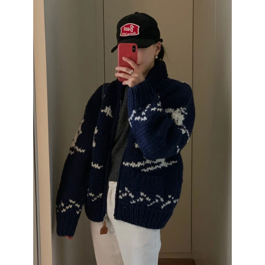 Handmade Wool Zipper Knit Sweater Coat