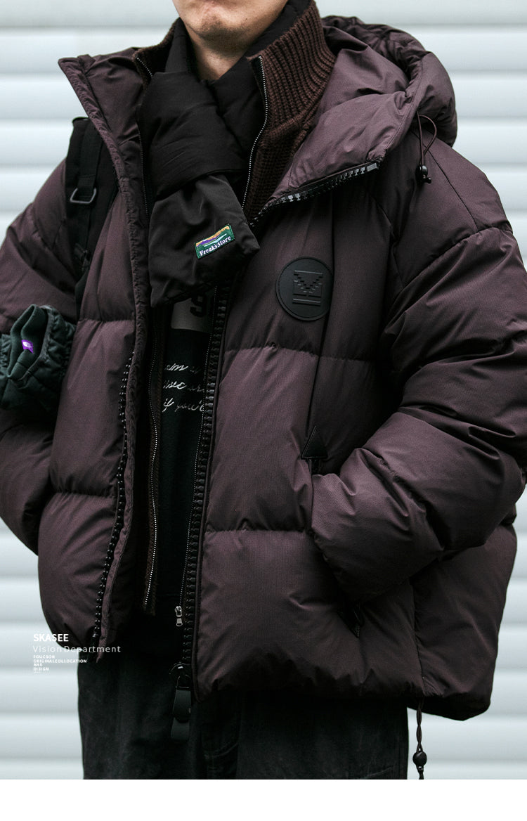 Detachable Fake Two-Piece Wool Collar Puff Feel Down Jacket Men Winter Trendy Loose Thickened Plaid Pattern Coat Trendy