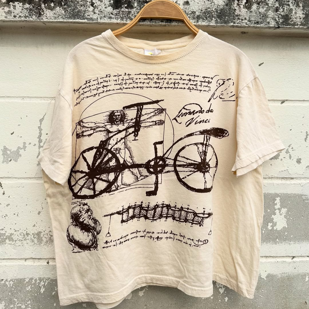 Autismss Treasure House Recommended Goods! Bicycle Line Drawing Apricot Couple Outfit Youth Student Short Sleeve T-Shirt