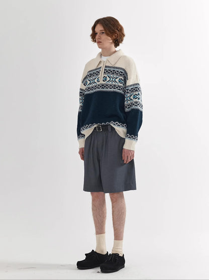 Coke Life Carpem Unisex Retro Fair Isle Sweater Jacket - Autumn Wool Zipper Loose Lazy Style Top