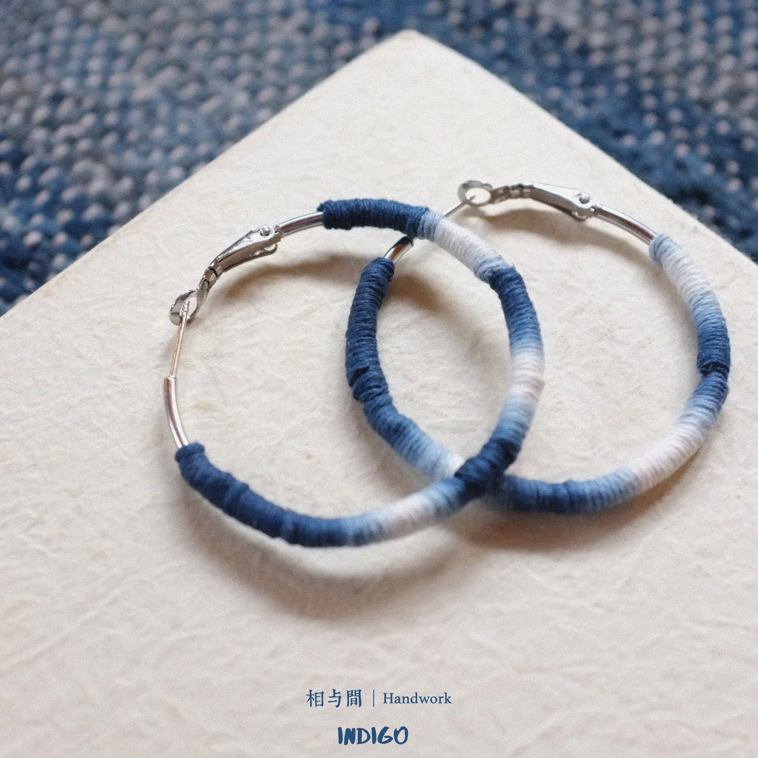 Original Earrings Handmade Blue Dye Plant-Dyed Cotton Thread Niche Geometric Circle High-End Earrings
