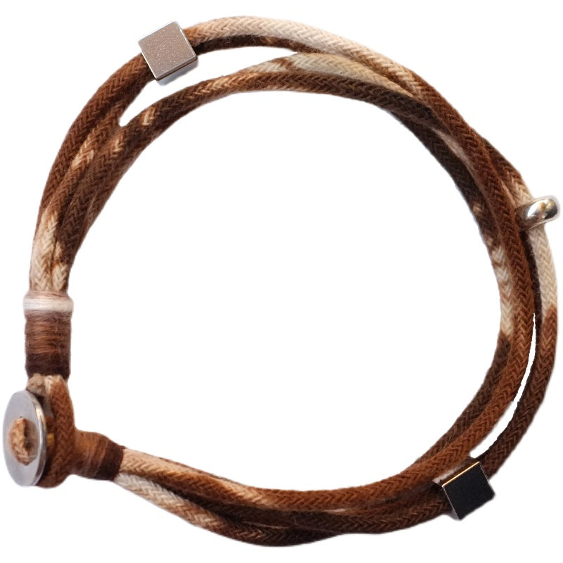 Original Design Multi-Layer Plant Dyed Cotton and Linen Handmade Bracelet 925 Silver Niche Tie-Dye Couple Bracelets
