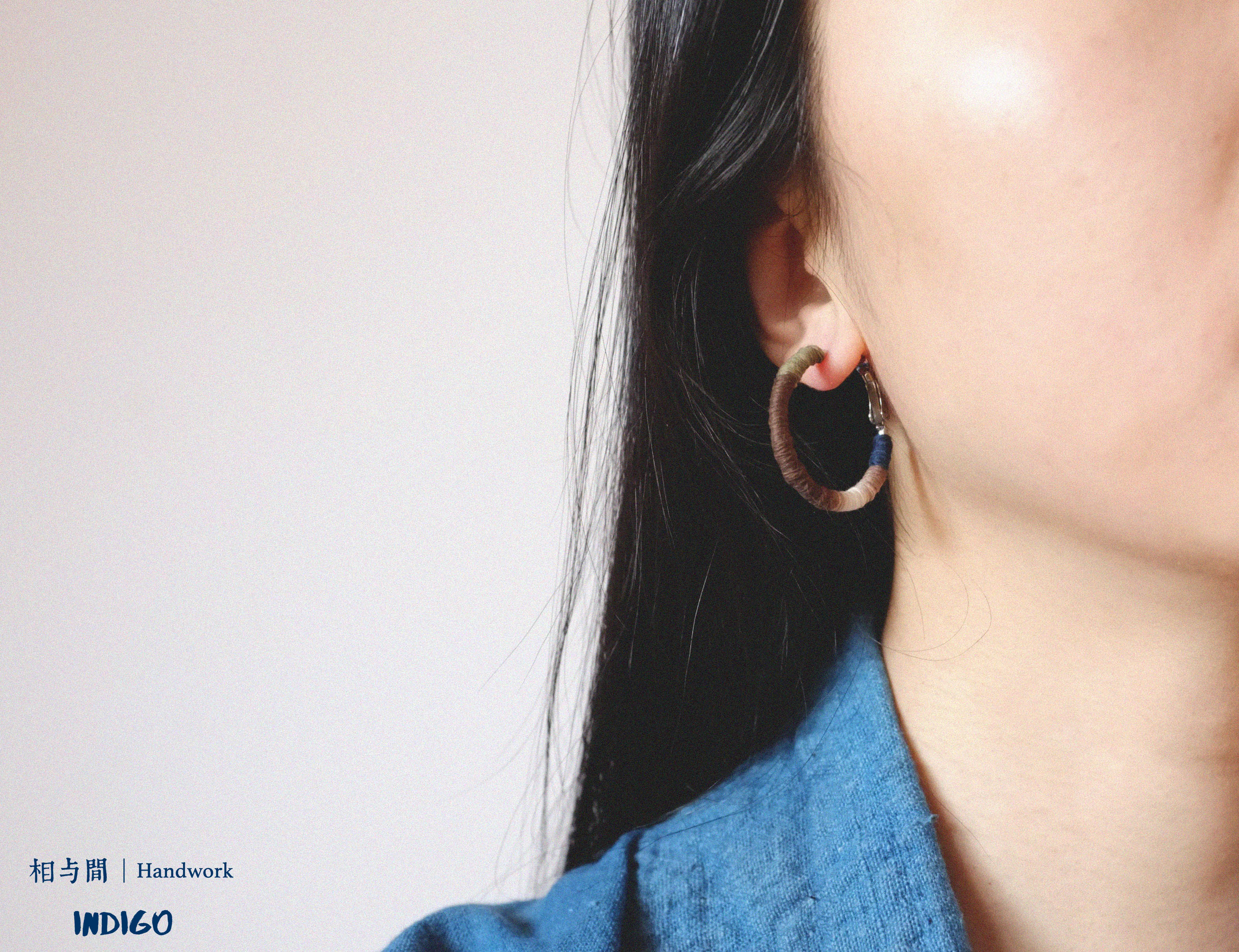 Original Earrings Persimmon Dyed Handmade Plant-Dyed Cotton Thread Niche Geometric Circle High-End Earrings