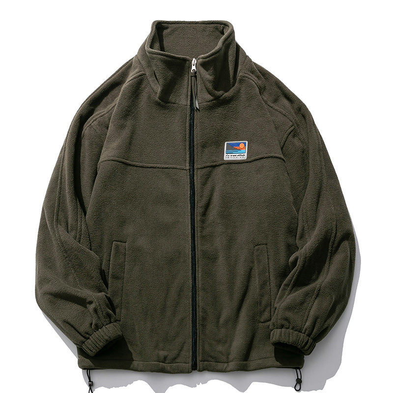 25 Winter Fleece Cardigan Cotton Jacket Men's Trendy Loose Couple Sweatshirt Men's BF Style Stand Collar Casual Top Coat