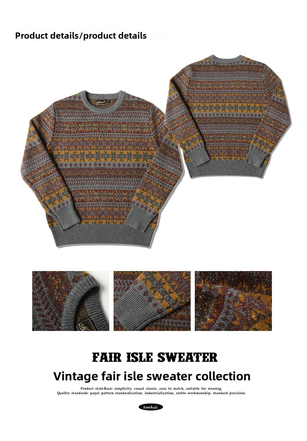 Vintage Fair Isle Wool-Blend Crewneck Sweater – British Heritage Style (Unisex)