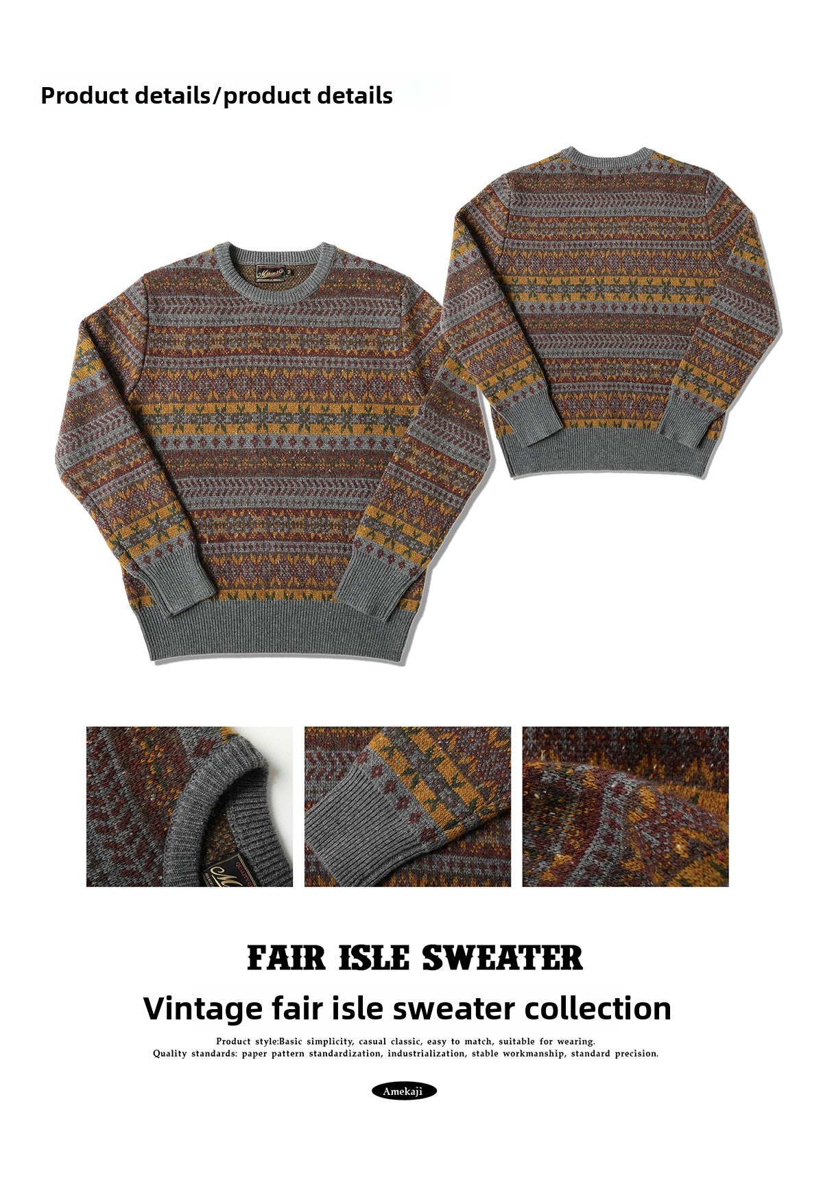 Vintage Fair Isle Wool-Blend Crewneck Sweater – British Heritage Style (Unisex)
