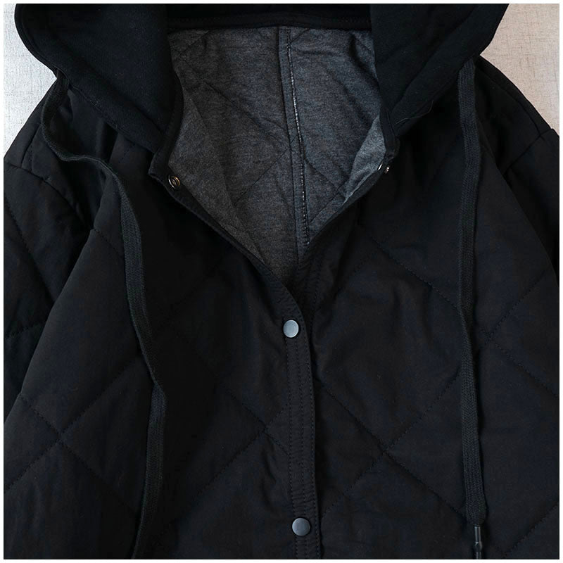 Warm Mid-Length Hooded Quilted Cotton Jacket – Loose, Retro Japanese Outerwear for Women