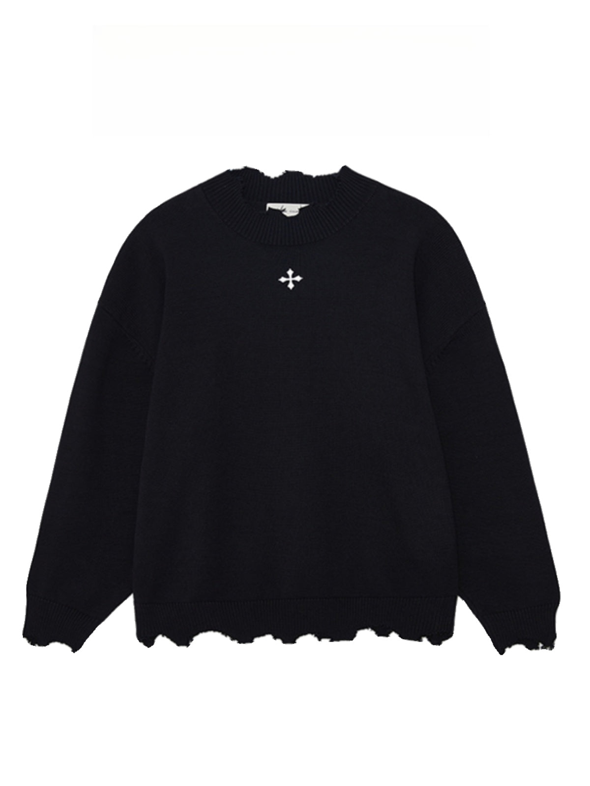 Men's Retro Cross Embroidered Distressed Knit Sweater – High Street American Style Casual Winter Pullover Jacket