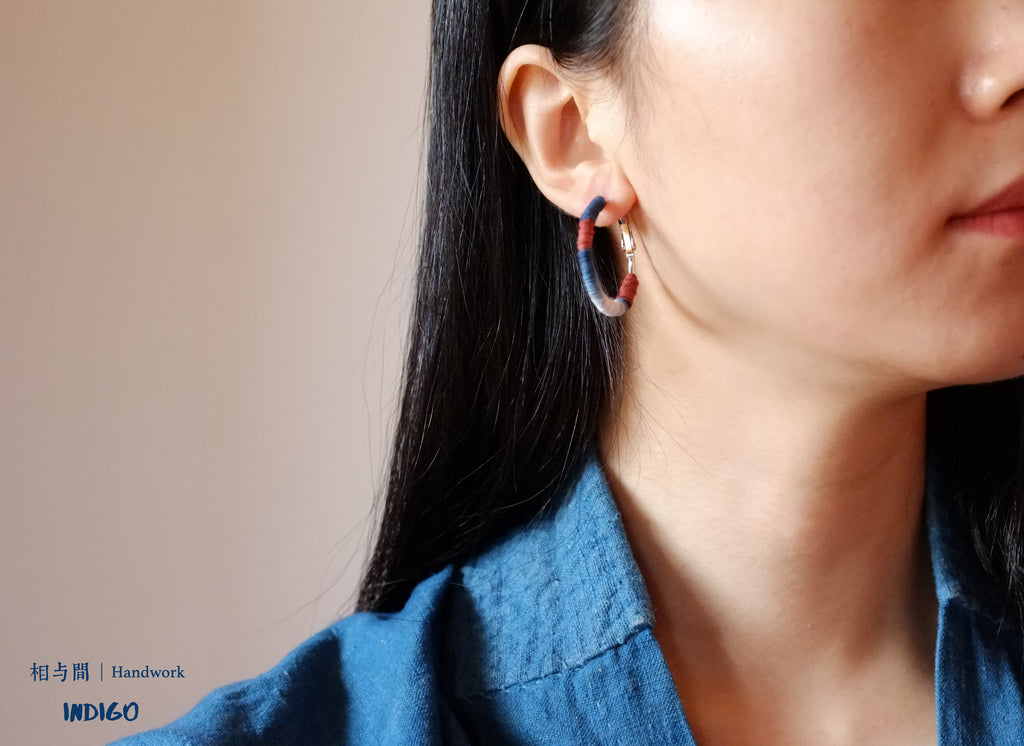 Original Earrings Handmade Blue Dyed Plant-Dyed Cotton Thread Niche Geometric Circle High-End Earrings