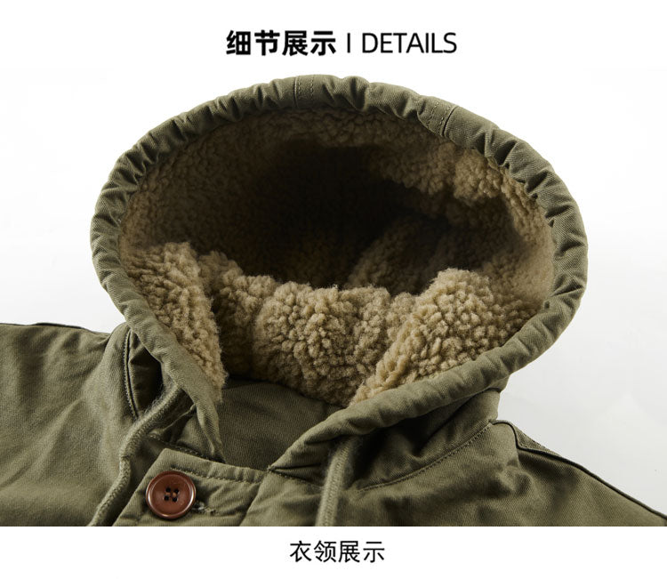 Men's Navy N1 Deck Jacket - American Workwear Lamb Wool Hooded Coat