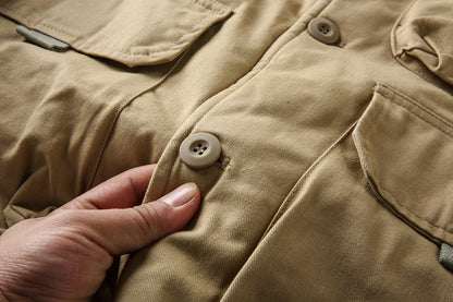 Japanese Retro Washed Multi-Pocket Military Workwear Jacket - Thickened Cotton Coat