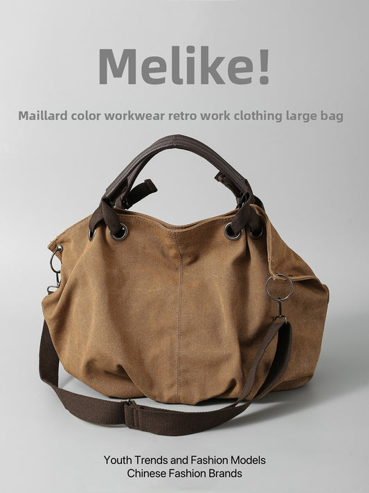 2025 New American Style Workwear Retro Commuter Large Bag Crossbody Canvas Tote Bag Melard Color Series Tote Bag