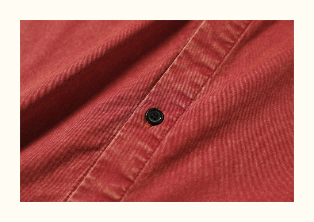 Heavy Washed Patch Embroidery Street Cotton Loose Shirt Men Skateboarding Street Dance Rust Red Short Sleeve