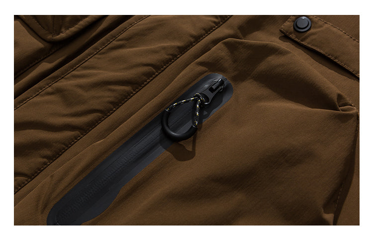 Winter Workwear Hooded Down Jacket Men's Trendy Loose Outdoor Multi-Pocket Functional 90% White Duck Down Warm Coat Trendy