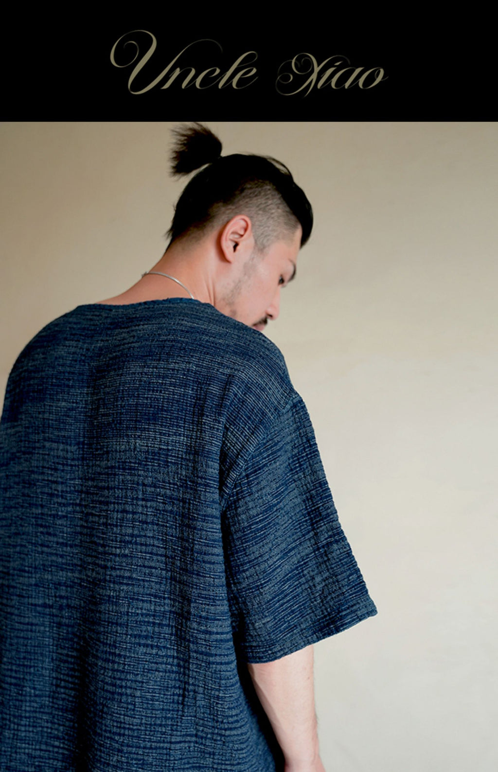 Original Japanese Retro Blue Dyed Sashiko & Kasuri Loose Fit Crew Neck Short Sleeve T-Shirt