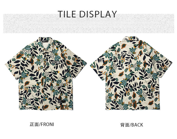 Summer Retro Trendy Floral Short Sleeve Shirt for Men Hawaiian Cotton Linen Beach Couple Outfit Floral Shirt Hong Kong Style
