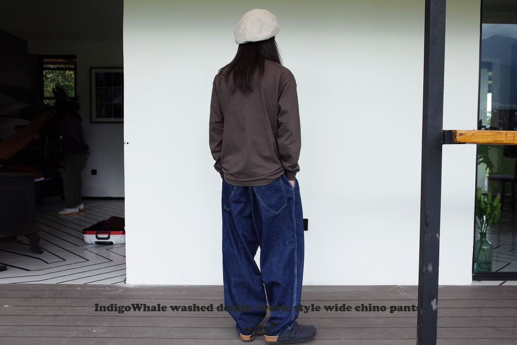 IndigoWhale High-Rise Button-Washed Denim Chino Jeans – Loose Straight Chino Style