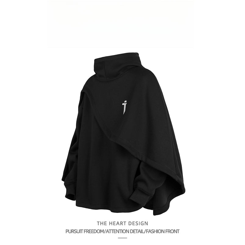 High-Neck Hooded Sweatshirt – Autumn/Winter Loose “Two-Piece” Layered Cape Jacket for Men