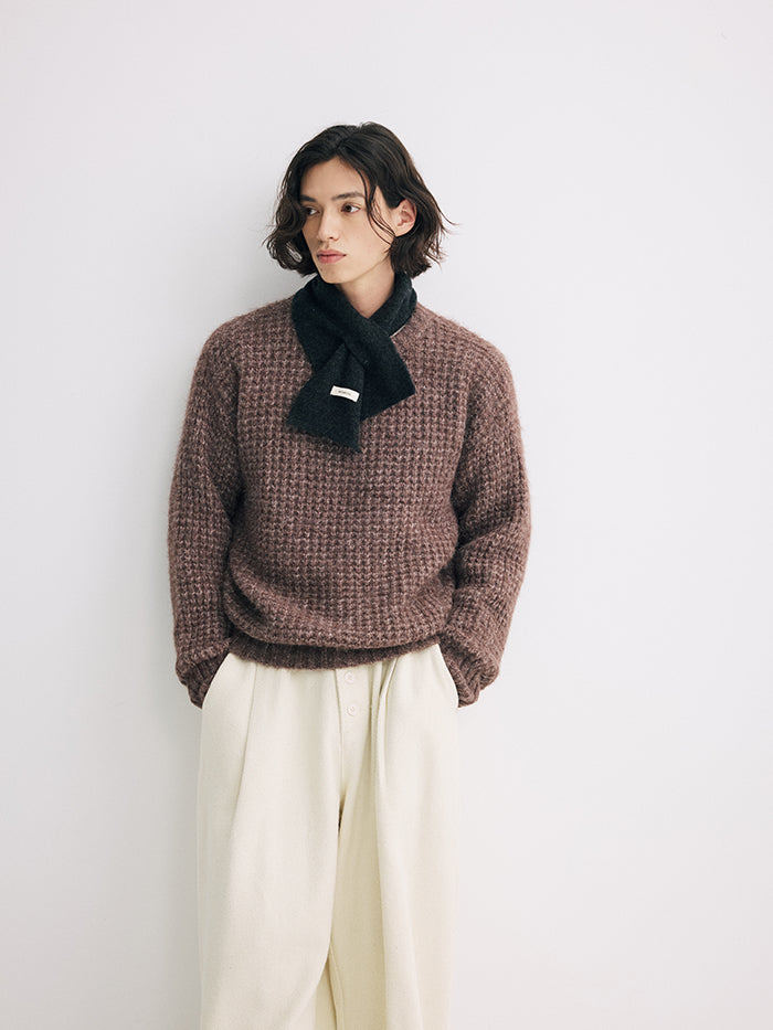 Coke Life Carpem Unisex Winter Sweater - 8% Long Camel Wool Pineapple Check Loose Crew Neck Base Top