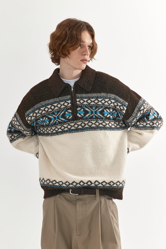 Coke Life Carpem Unisex Retro Fair Isle Sweater Jacket - Autumn Wool Zipper Loose Lazy Style Top