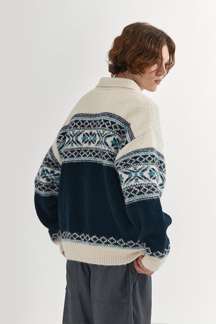 Coke Life Carpem Unisex Retro Fair Isle Sweater Jacket - Autumn Wool Zipper Loose Lazy Style Top