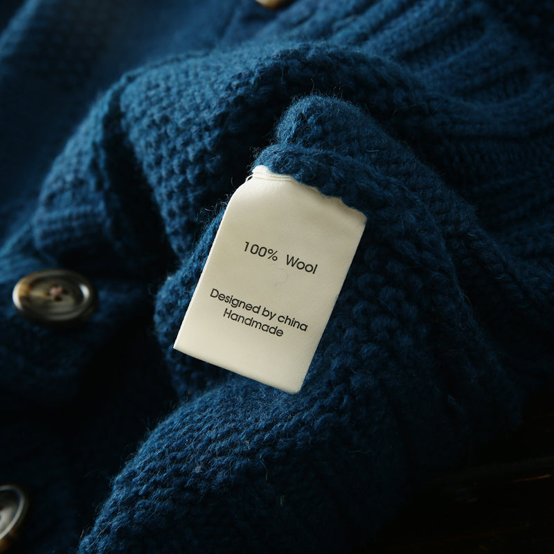 Men's High-End Italian Order Heavyweight Wool Cardigan - Autumn Winter Thickened Round Neck Knitted Sweater Jacket