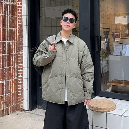 Men's 2025 Japanese Trendy Down Jacket - Solid Color Lapel Lightweight Loose Casual Youth Versatile Coat