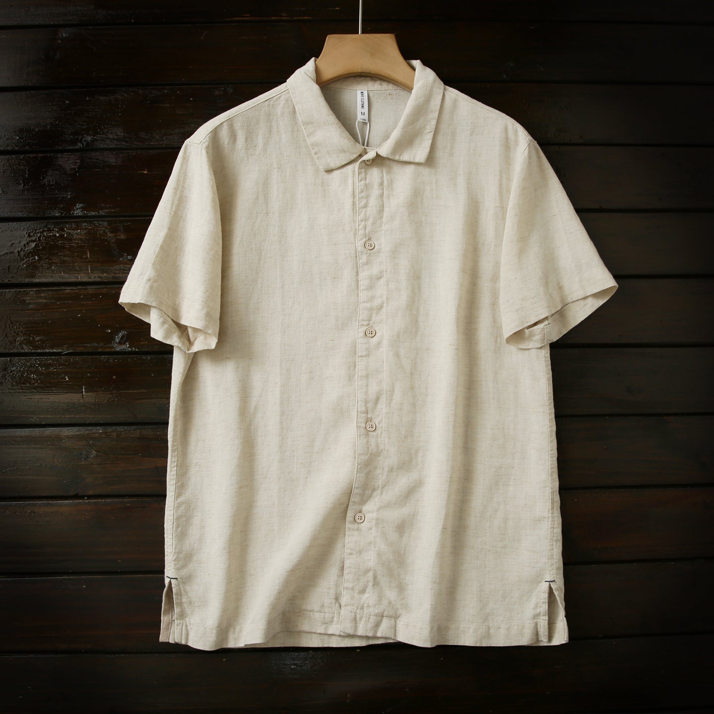Cool Antibacterial Linen/Lyocell Men's Summer Turn-down Collar Loose Casual Short Sleeve Shirt Top