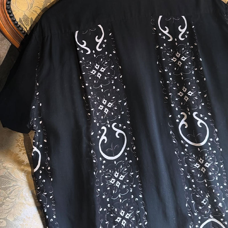 Japanese Style Casual Double Zipper Printed Short Sleeve Shirt Loose Fit Unisex