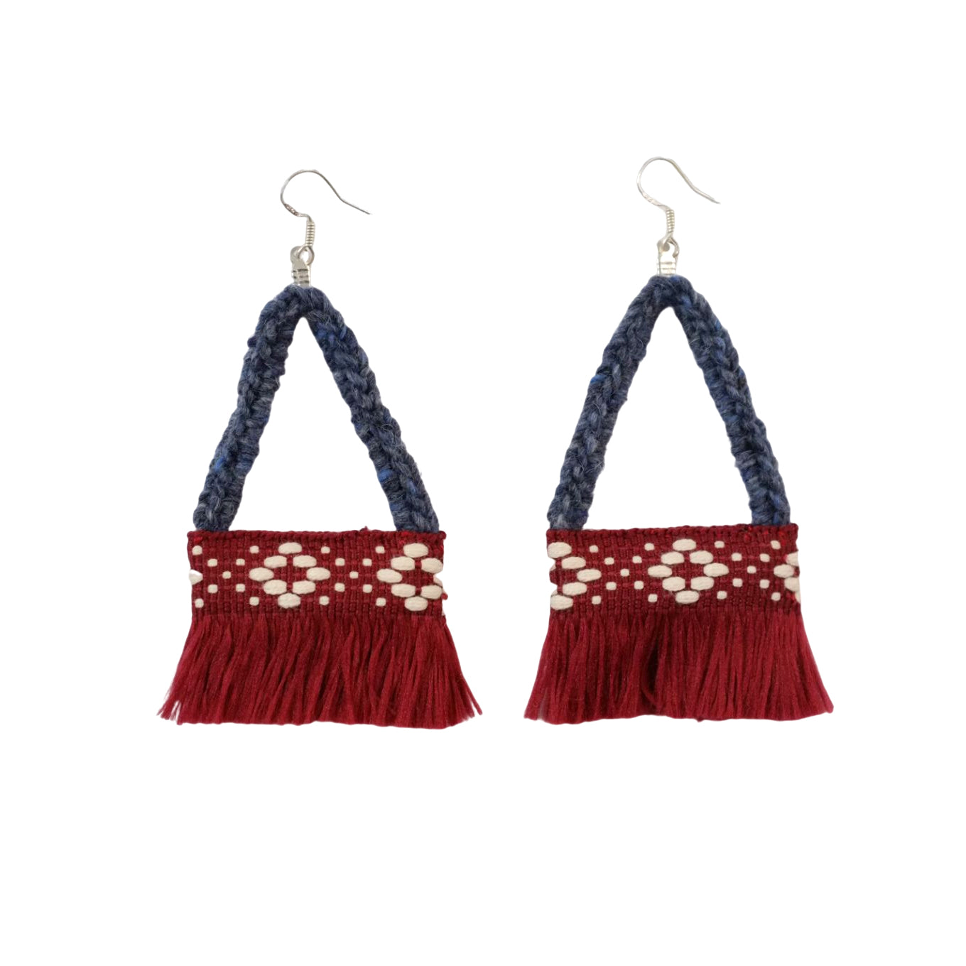 Original Earrings Niche Design Sense High-end Unique Color-blocking Handmade Crochet Silver Ear Studs