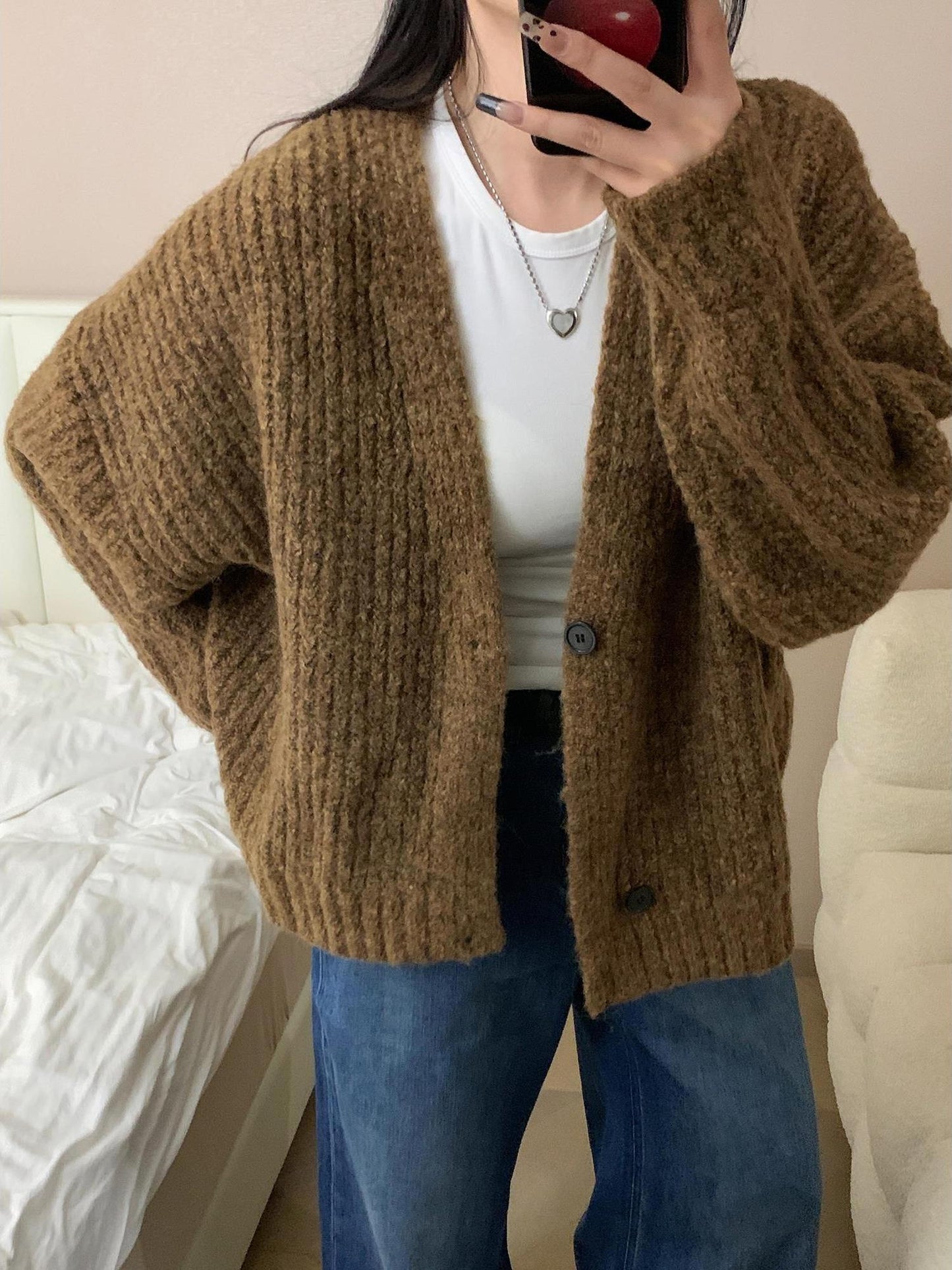 American Style Short-Wide Knit Cardigan – Loose Spring/Autumn Jacket (Unisex)