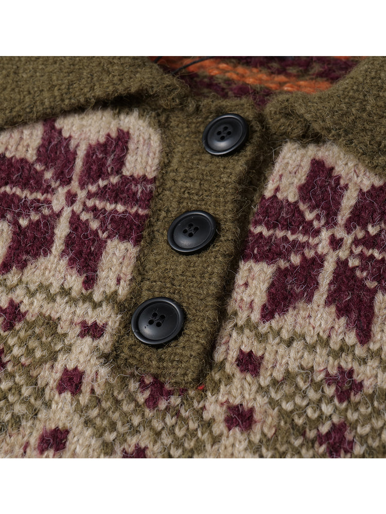 Fairland Henley-Collar Wool Blend Pullover – Heavy Vintage Knit (Unisex)