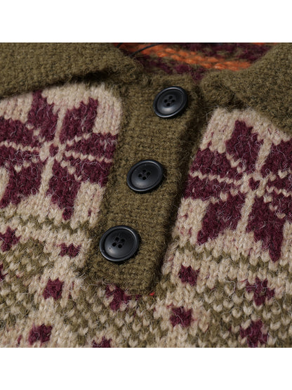 Fairland Henley-Collar Wool Blend Pullover – Heavy Vintage Knit (Unisex)