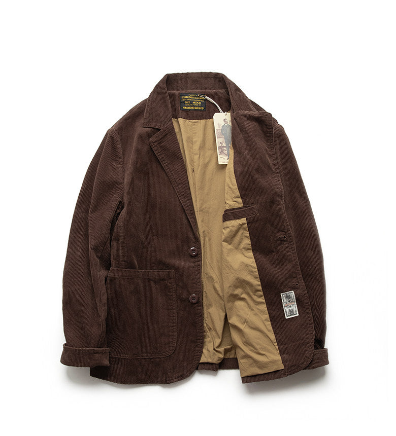 American Retro Amekaji Corduroy Safari Blazer - Casual Suit Jacket (Men)