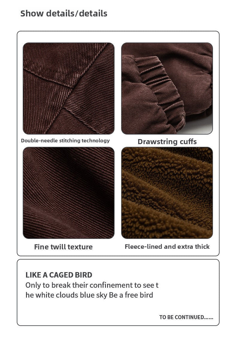 Japanese Retro Melad Stand Collar Lamb Wool Cotton Jacket for Men Winter Trendy Loose Couple Thickened Warm Cotton Coat Trendy