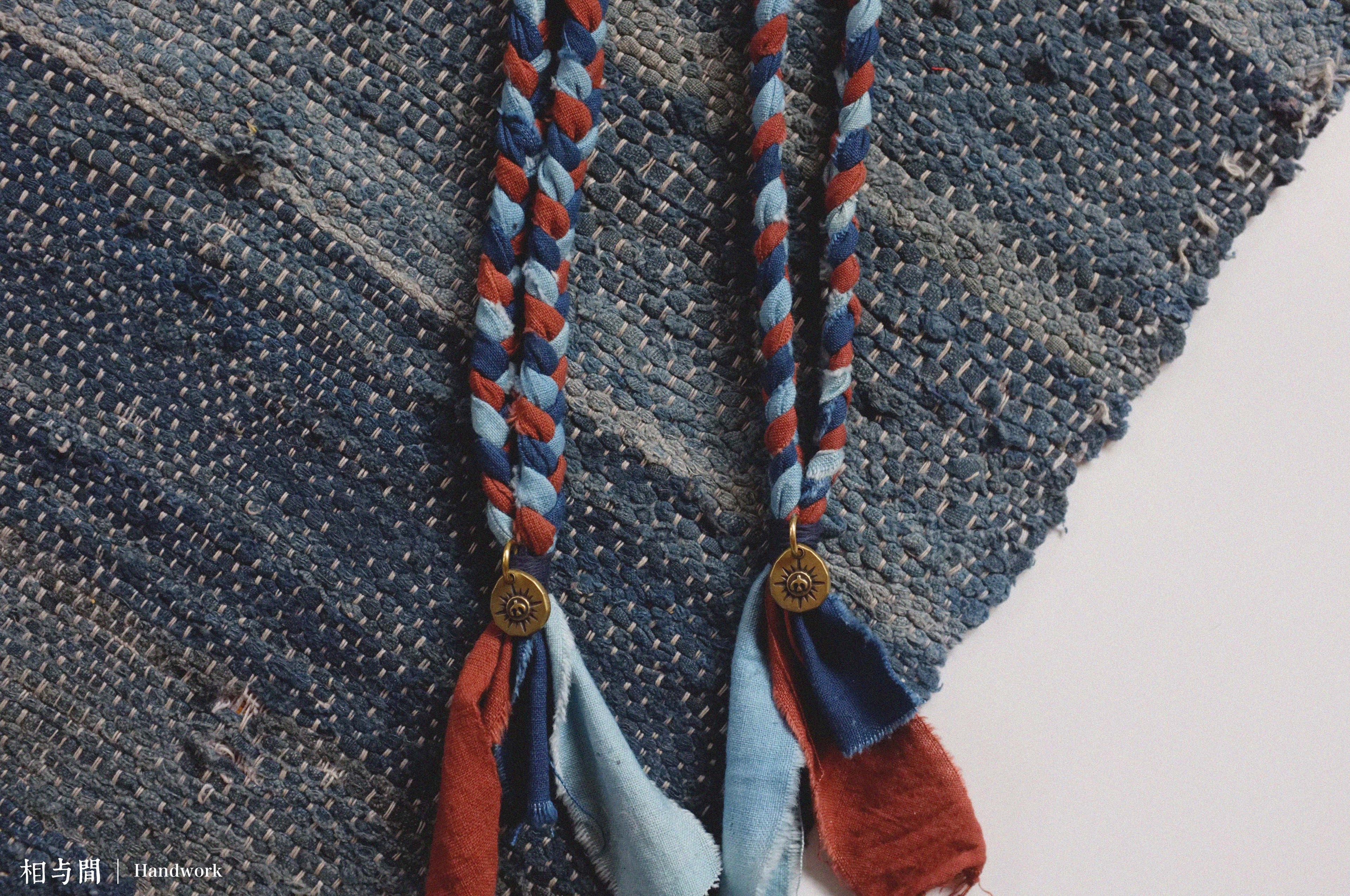 Blue Dyed Sandalwood Red Plant Dye Ancient Cloth Necklace Handmade Braided Rope Amekaji Retro Woven Hanging Rope