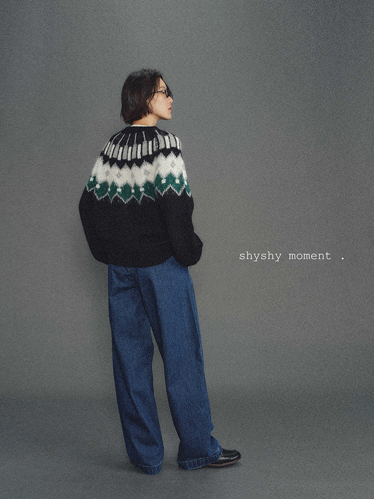 Shyshy Two Colors Choose Your Price Mohair Raw Materials Hand-Painted Design Sense Fairisland Sweater Cardigan Wool Top