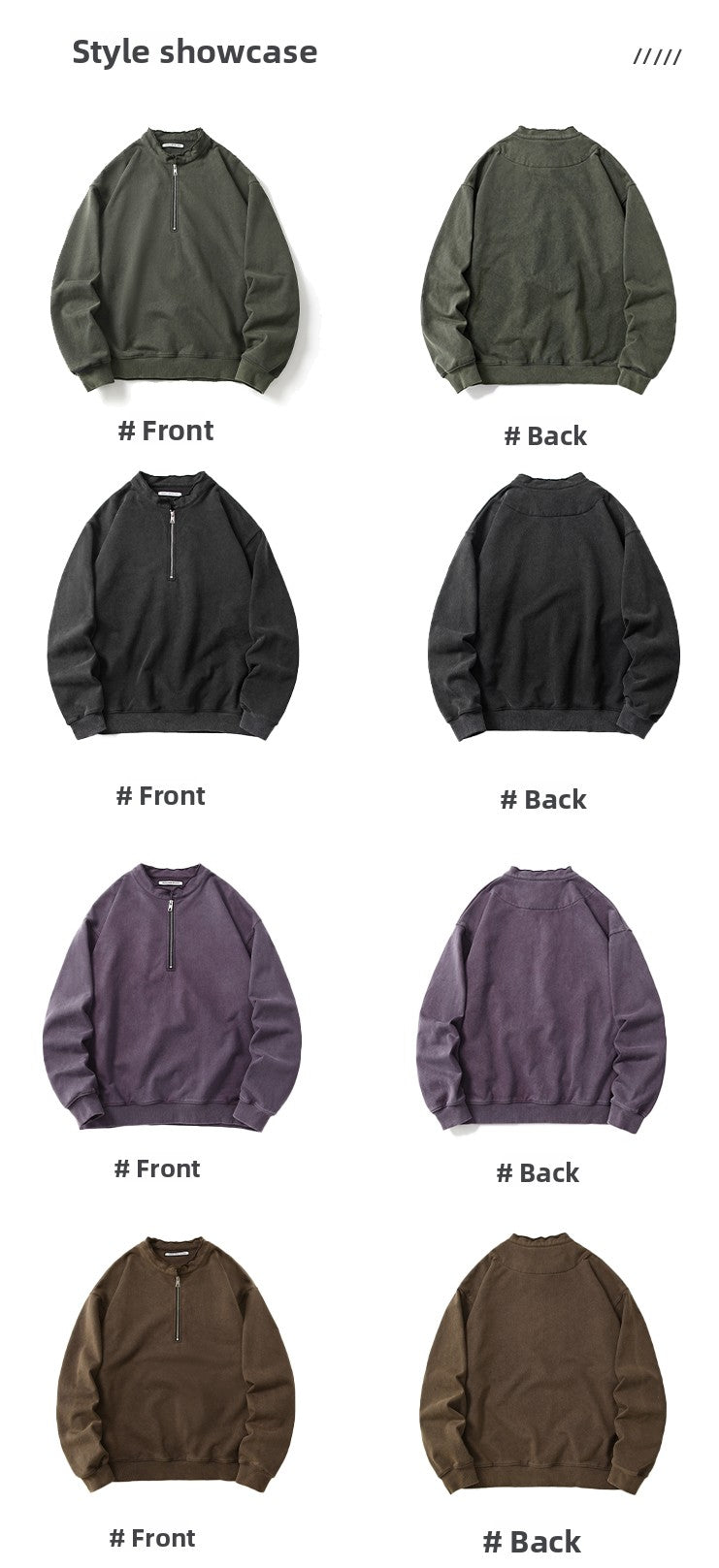 Unisex 465g Washed Vintage Sweatshirt - Boxy Half-Zip Snowflake Knit Pullover