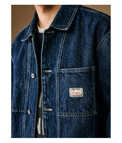 Heavyweight 15 oz Fermented-Wash Distressed Denim Jacket – Retro American Iron-Style (Unisex)