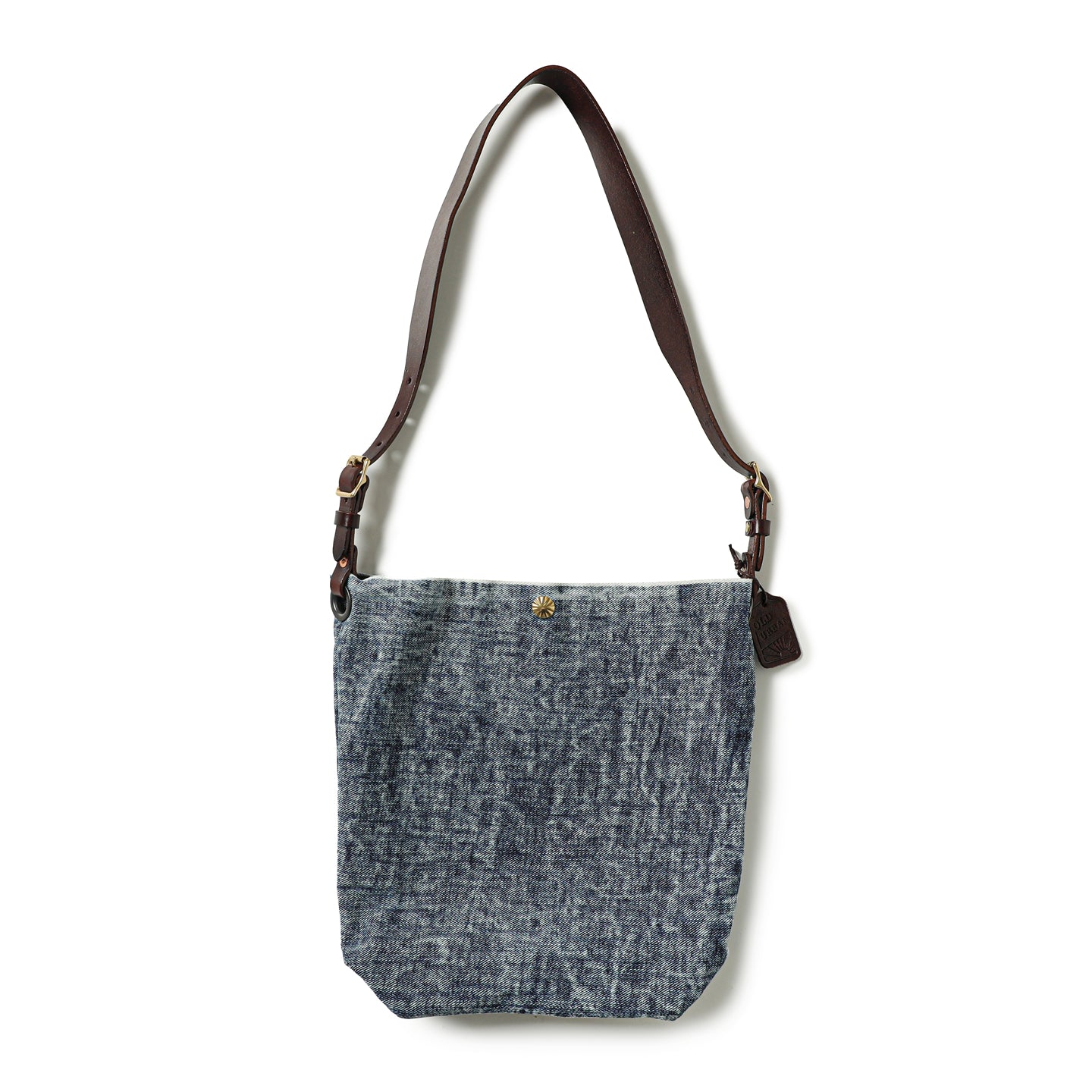 Pure Copper Hardware Imported Vegetable-Tanned Leather Hobo Bag with Denim Large Capacity Casual Bucket Bag Crossbody Bag