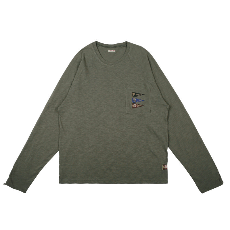 Japanese Style Flag Embroidery Loose Round Neck Men's Versatile Long Sleeve T-Shirt