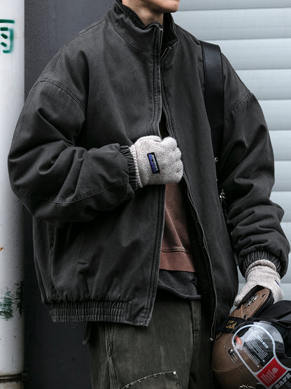 Men's Japanese Retro Lamb Wool Jacket - Thickened Stand Collar Couple Cotton Coat