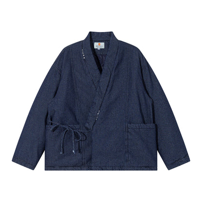 INDIGO STYLE Vintage Taoist Robe Denim Jacket - Two-Tone Oversized Coat (25AW)