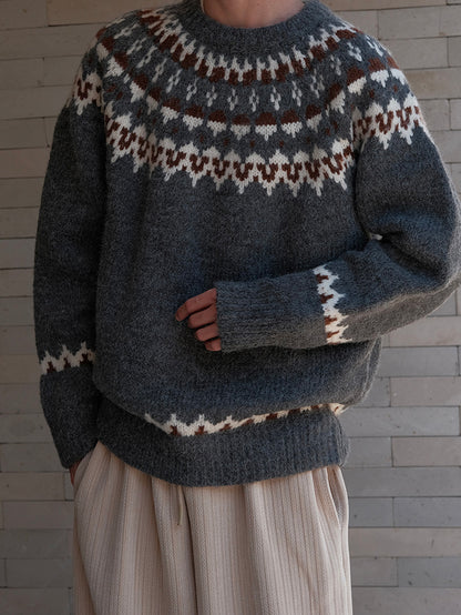 Coke Life CARPEM Winter Fair Isle Sweater - Thickened Coarse Knit Handmade Jacquard Round Neck Top