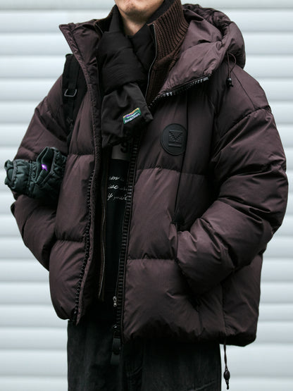 Men's Plaid Down Jacket - Detachable Wool Collar Thickened Warm Puff Coat