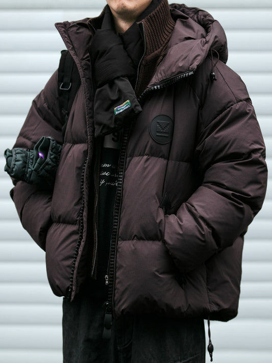 Men's Plaid Down Jacket - Detachable Wool Collar Thickened Warm Puff Coat