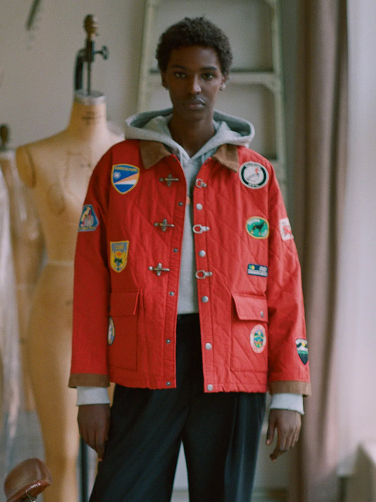 Multi-Emblem Embroidery Vintage Quilted Lightweight Cotton Jacket