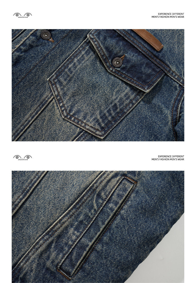 Studio High Street Vintage Washed Denim Jacket - Lamb Wool Winter Coat (Men)